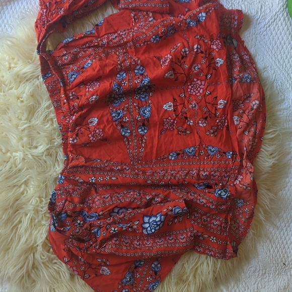 JAASE Off Shoulder Orange Floral Flowing Top Small - Picture 4 of 5